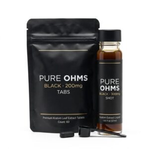 Pure Ohms Black starter bundle with 200mg mitragynine tablets and 300mg mitragynine shot