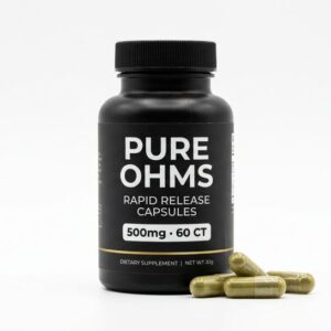 Pure Ohms rapid release kratom capsules 500mg 60 count bottle