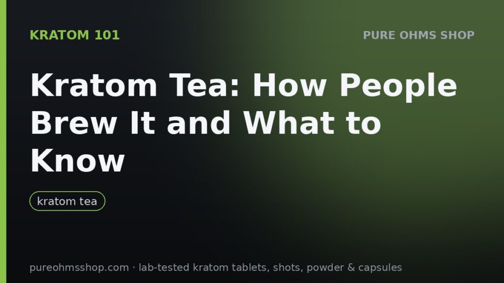 Kratom tea brewing guide with strainer, cup and powder on a wooden table