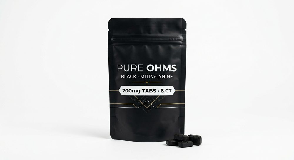 Pure Ohms Black 200mg mitragynine kratom tablets 6 count resealable pouch — lab tested rapid release tablets