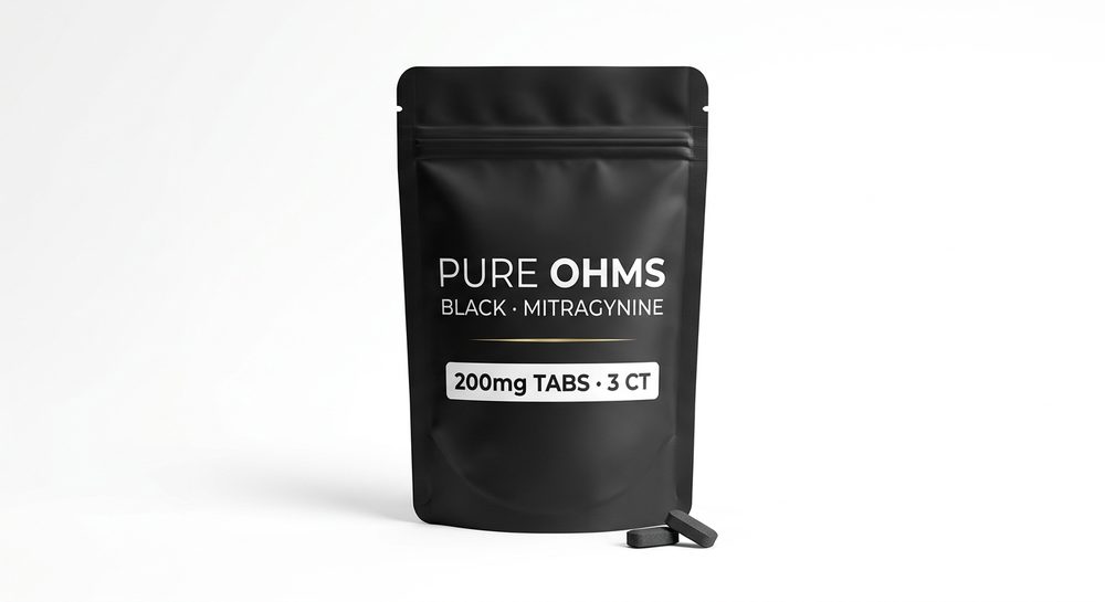 Pure Ohms Black 200mg mitragynine kratom tablets 3 count starter pouch